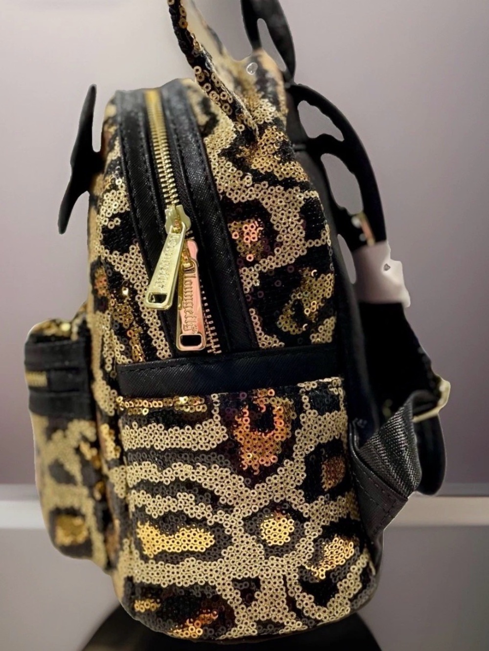 NEW Disney Parks Loungefly Animal Kingdom Leopard Print Sequin Mini Backpack Bag - Picture 3 of 5